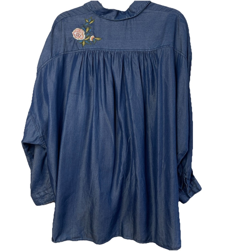 Zara‎ Oversized Batwing Denim Chambray Embroidered Tunic Women's Size M Western - Picture 9 of 10